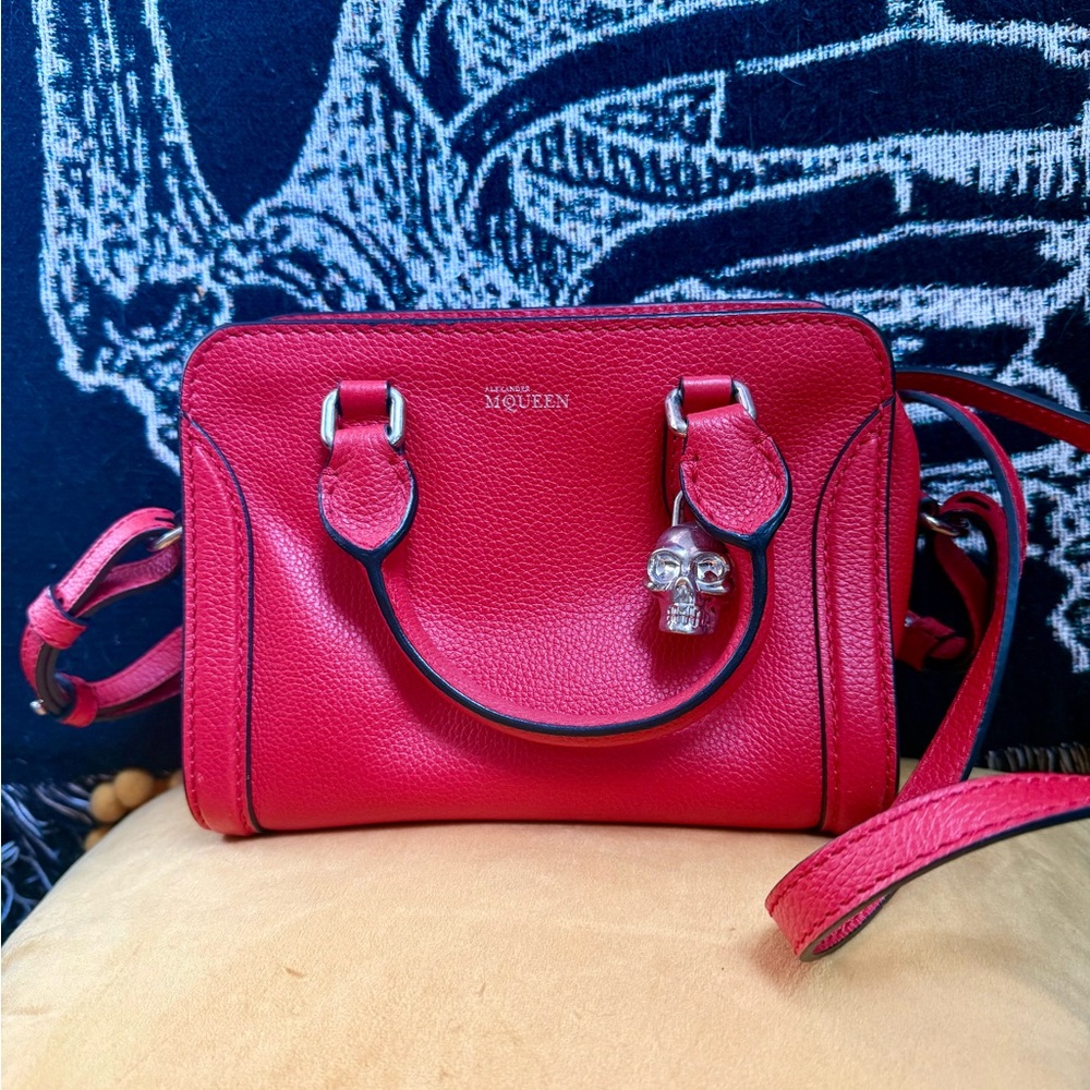 Alexander McQueen Red Leather Skull Padlock Satchel
